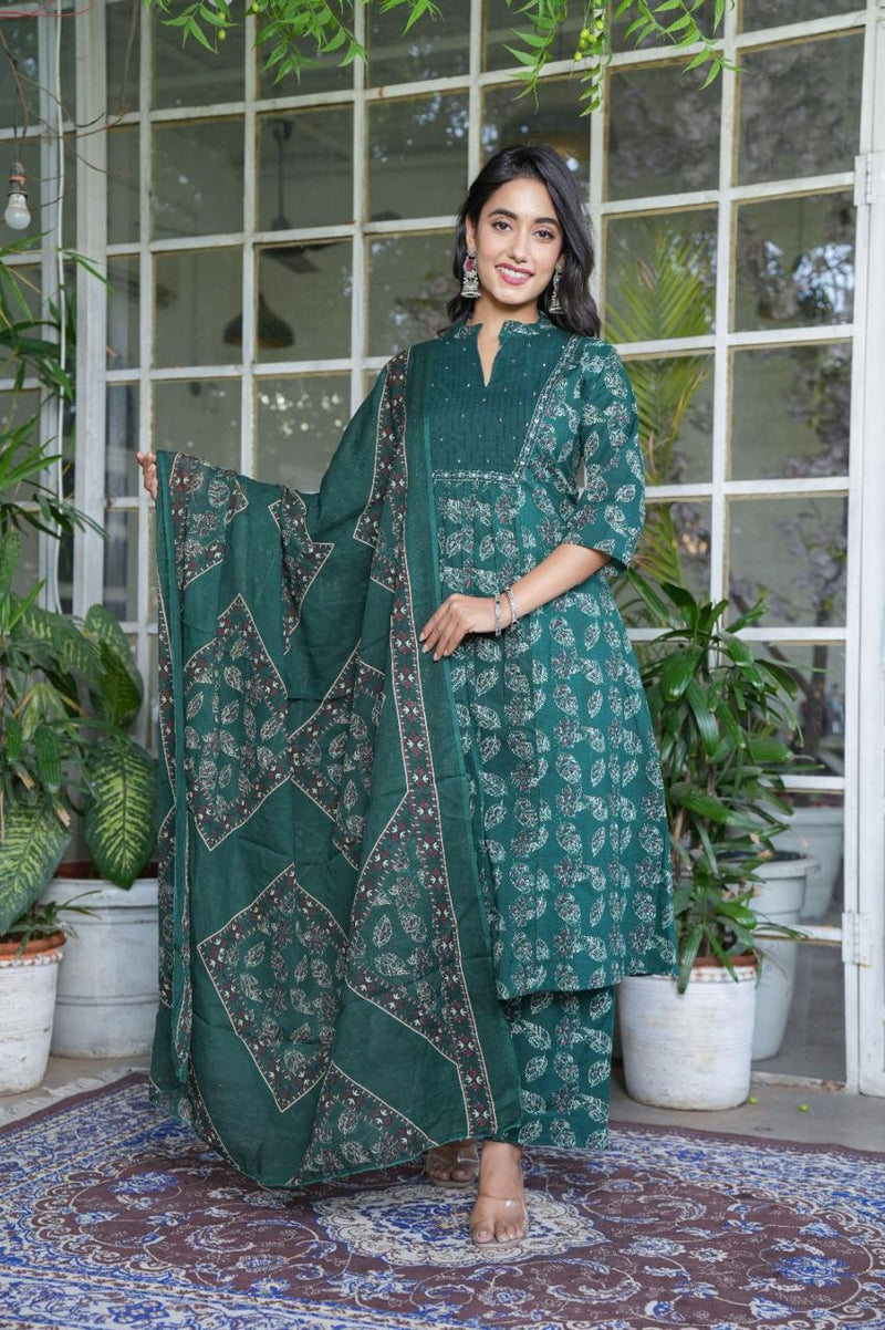 Elegant Cotton Angrakha Kurta Pant Dupatta Set with Embroidery & Adda Work – Utsaahit New Arrival | Sizes M to 7XL