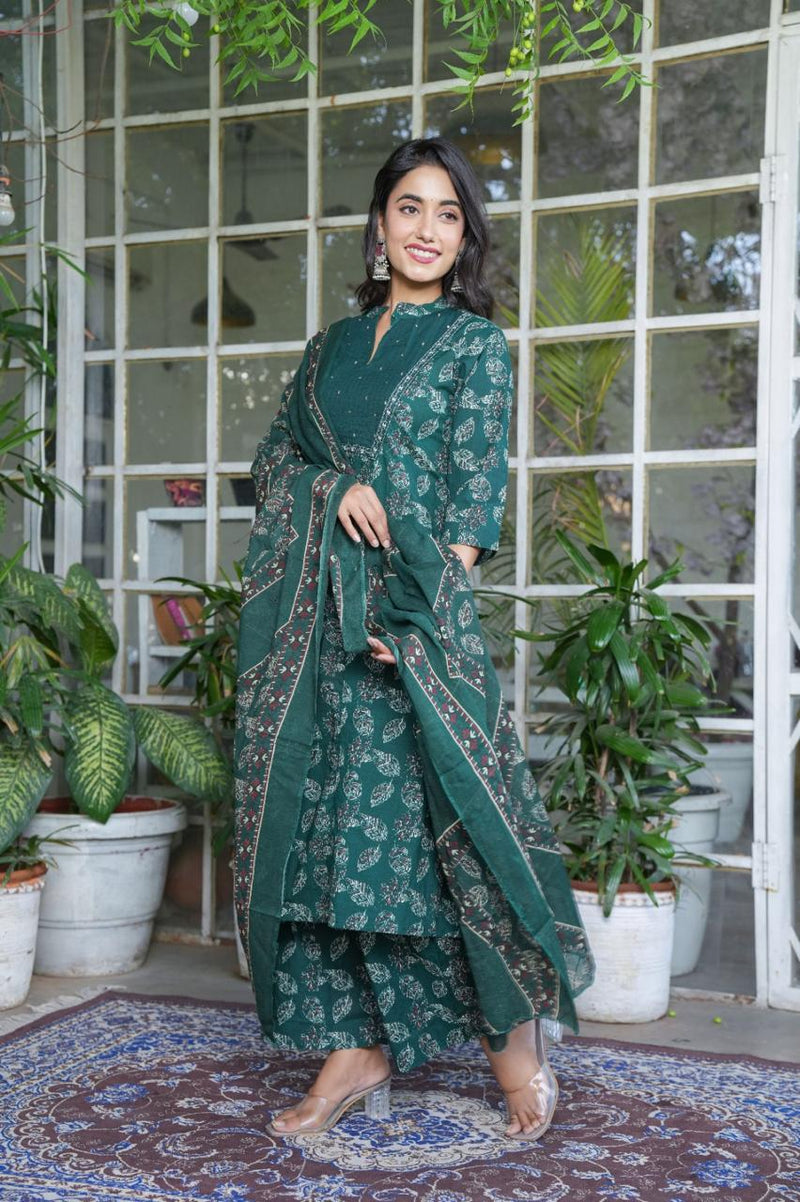 Elegant Cotton Angrakha Kurta Pant Dupatta Set with Embroidery & Adda Work – Utsaahit New Arrival | Sizes M to 7XL