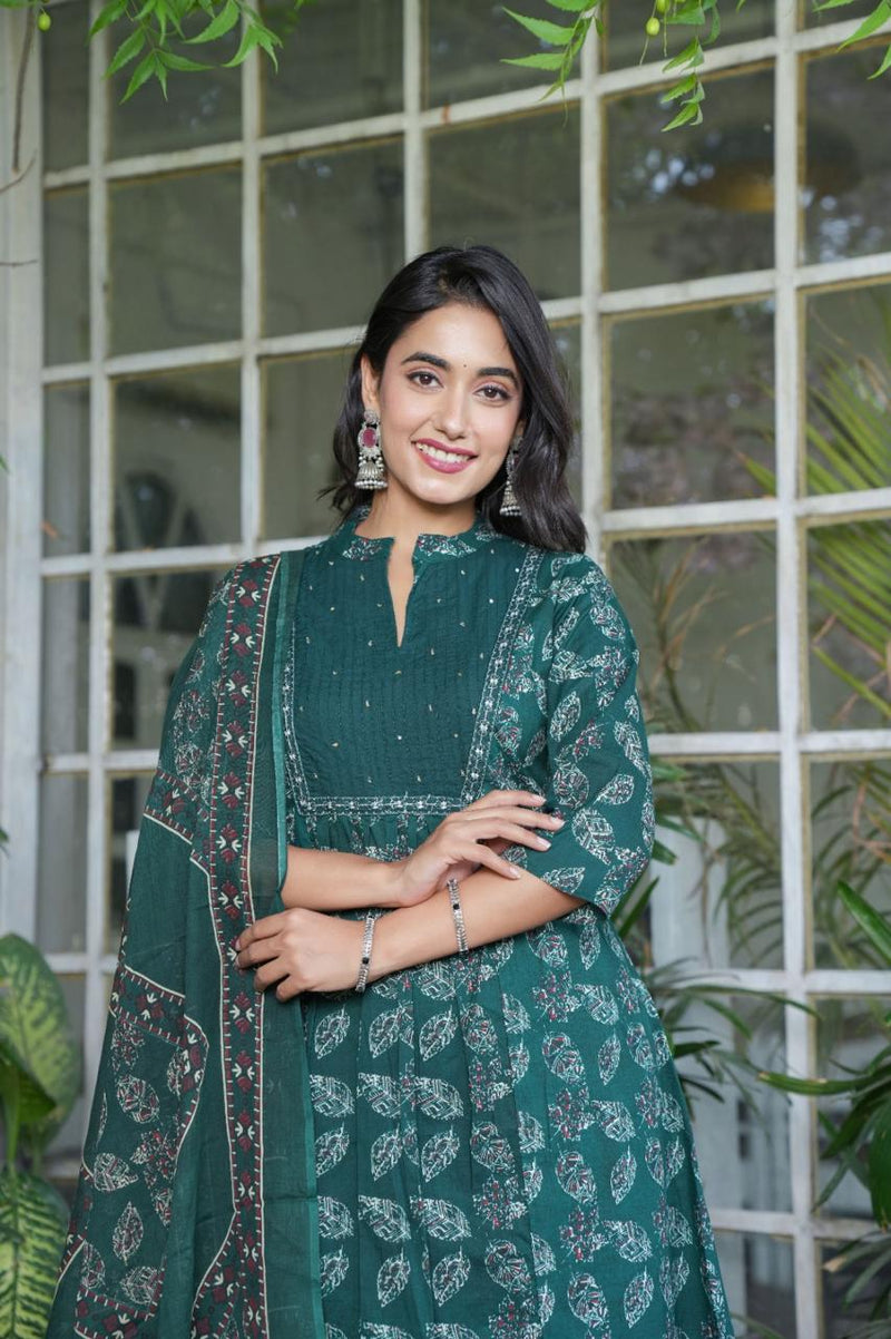 Elegant Cotton Angrakha Kurta Pant Dupatta Set with Embroidery & Adda Work – Utsaahit New Arrival | Sizes M to 7XL