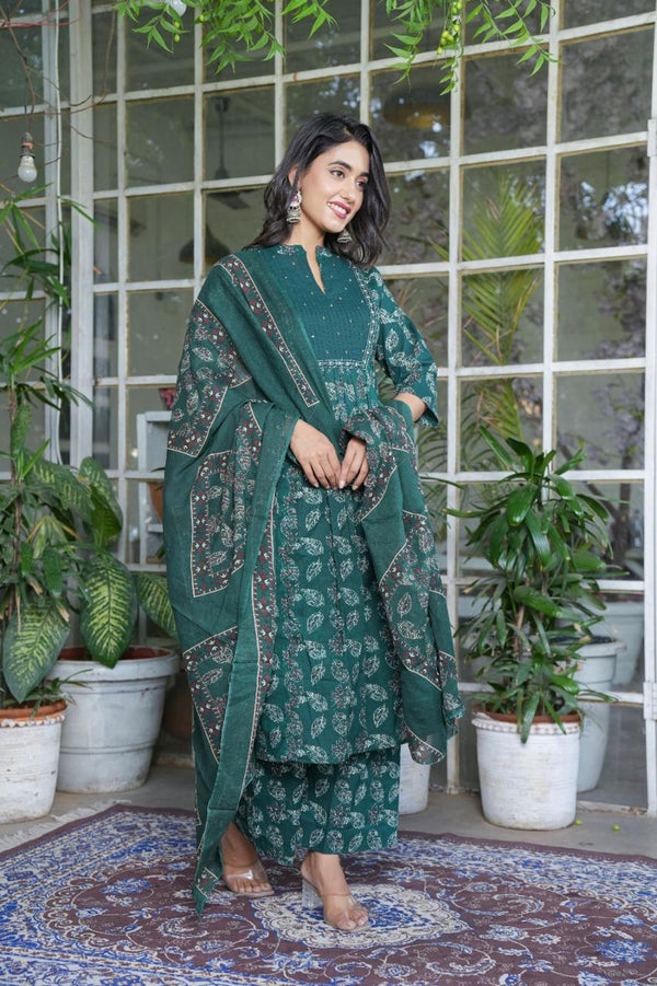 Elegant Cotton Angrakha Kurta Pant Dupatta Set with Embroidery & Adda Work – Utsaahit New Arrival | Sizes M to 7XL