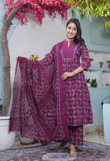 Elegant Cotton Angrakha Kurta Pant Dupatta Set with Embroidery & Adda Work – Utsaahit New Arrival | Sizes M to 7XL