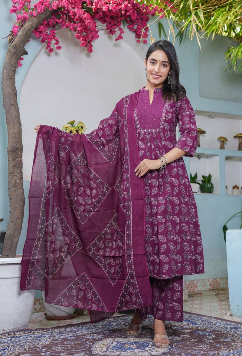 Elegant Cotton Angrakha Kurta Pant Dupatta Set with Embroidery & Adda Work – Utsaahit New Arrival | Sizes M to 7XL