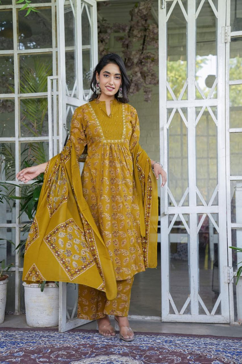 Elegant Cotton Angrakha Kurta Pant Dupatta Set with Embroidery & Adda Work – Utsaahit New Arrival | Sizes M to 7XL