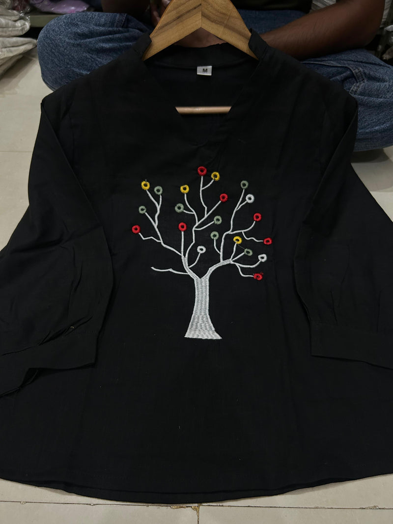 Beautiful Pure Cotton Slub Embroidered Kurta with Plazzo