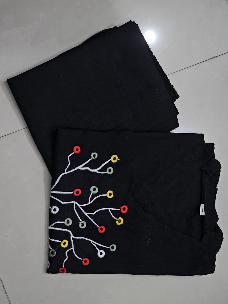 Beautiful Pure Cotton Slub Embroidered Kurta with Plazzo