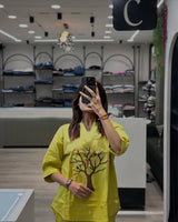 Beautiful Pure Cotton Slub Embroidered Kurta with Plazzo