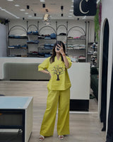 Beautiful Pure Cotton Slub Embroidered Kurta with Plazzo