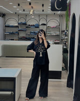 Beautiful Pure Cotton Slub Embroidered Kurta with Plazzo