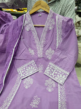 New Summer Cotton Embroidered Kurta Pant Dupatta Set