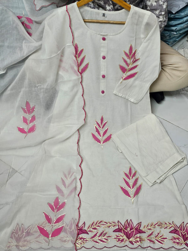 Beautiful Cotton Flex Patch Work Kurta Pant Dupatta Set