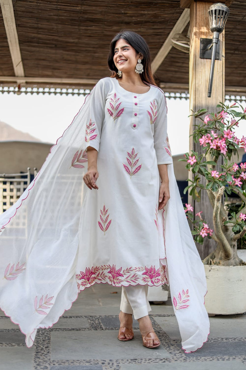 Beautiful Cotton Flex Patch Work Kurta Pant Dupatta Set