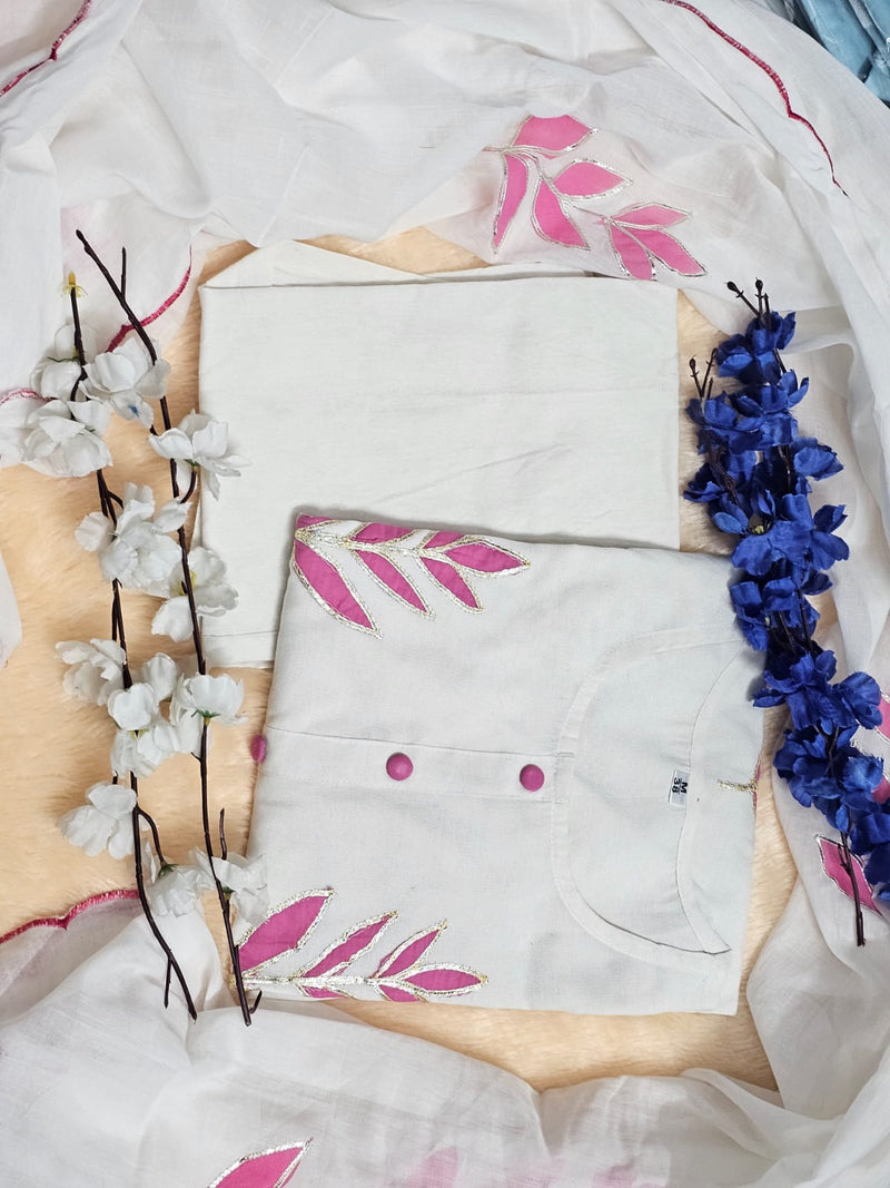 Beautiful Cotton Flex Patch Work Kurta Pant Dupatta Set