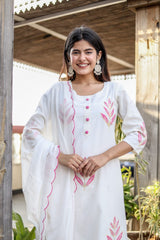 Beautiful Cotton Flex Patch Work Kurta Pant Dupatta Set