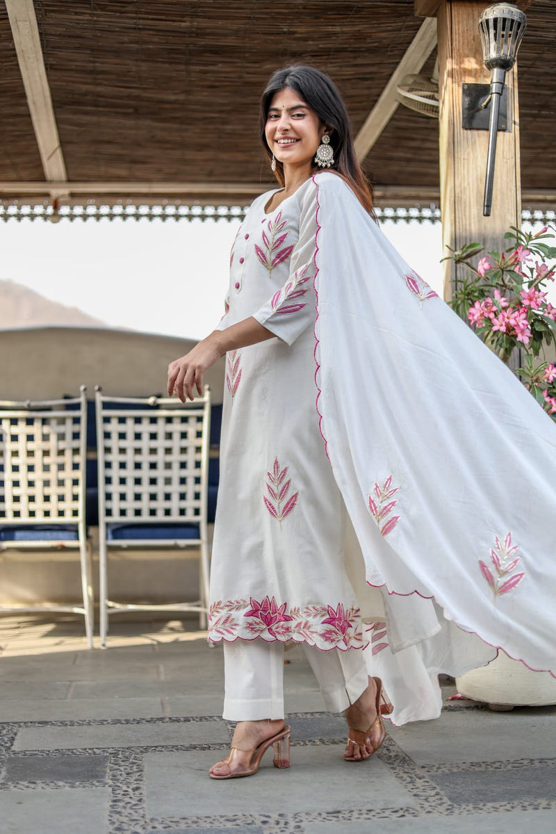 Beautiful Cotton Flex Patch Work Kurta Pant Dupatta Set