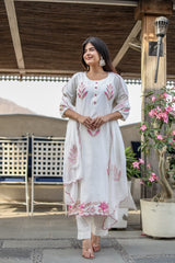 Beautiful Cotton Flex Patch Work Kurta Pant Dupatta Set