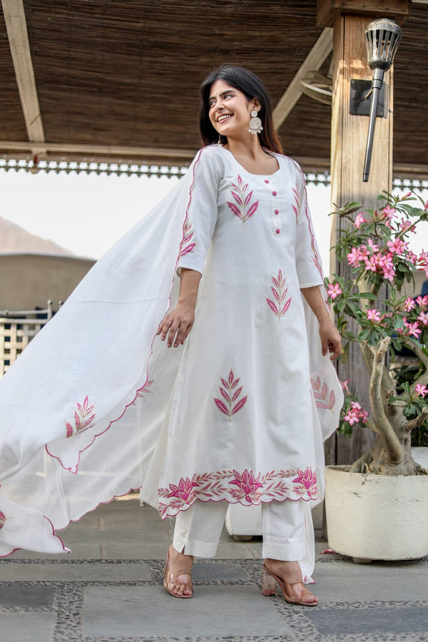 Beautiful Cotton Flex Patch Work Kurta Pant Dupatta Set