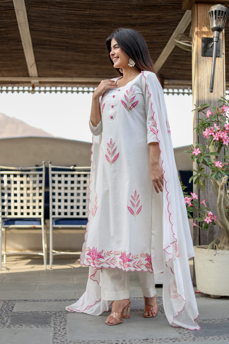 Beautiful Cotton Flex Patch Work Kurta Pant Dupatta Set