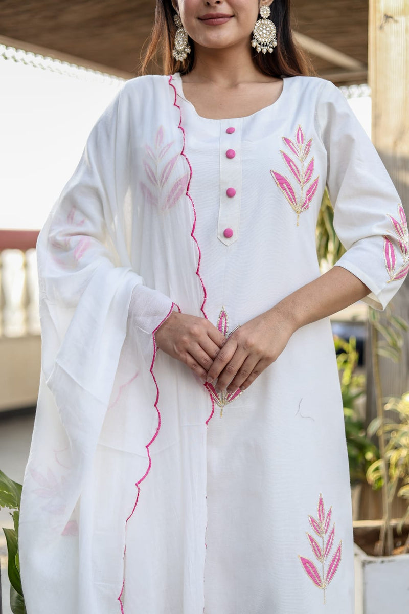 Beautiful Cotton Flex Patch Work Kurta Pant Dupatta Set