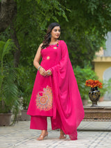 Pure Cotton Heavy Embroidered Sleeveless Suit Set with Dori Work