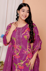 Elegant Heavy Cotton Embroidered Kurti Pant Dupatta Set