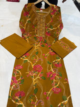 Elegant Heavy Cotton Embroidered Kurti Pant Dupatta Set