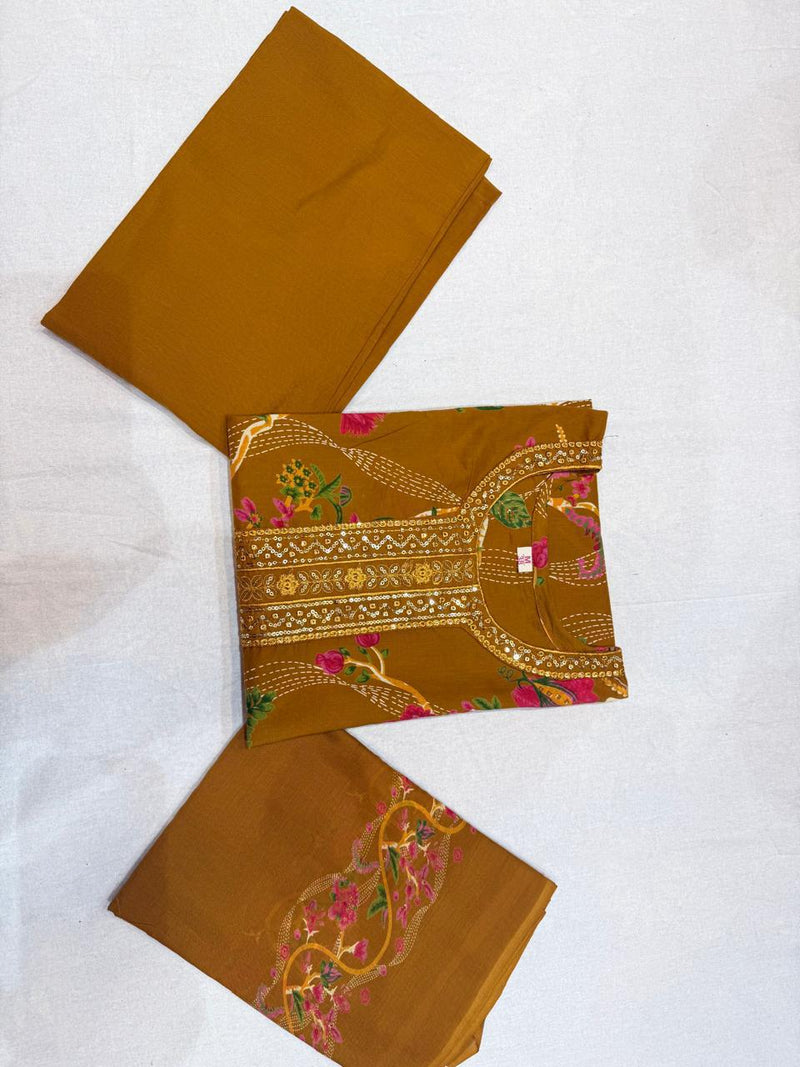Elegant Heavy Cotton Embroidered Kurti Pant Dupatta Set