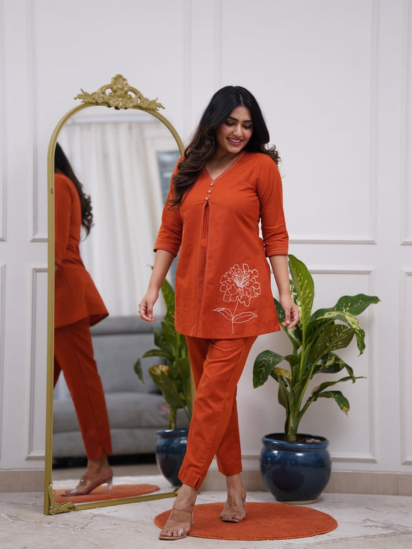 Premium Cotton Co-ord Set with Stylish Button Detailing &amp; Pocket