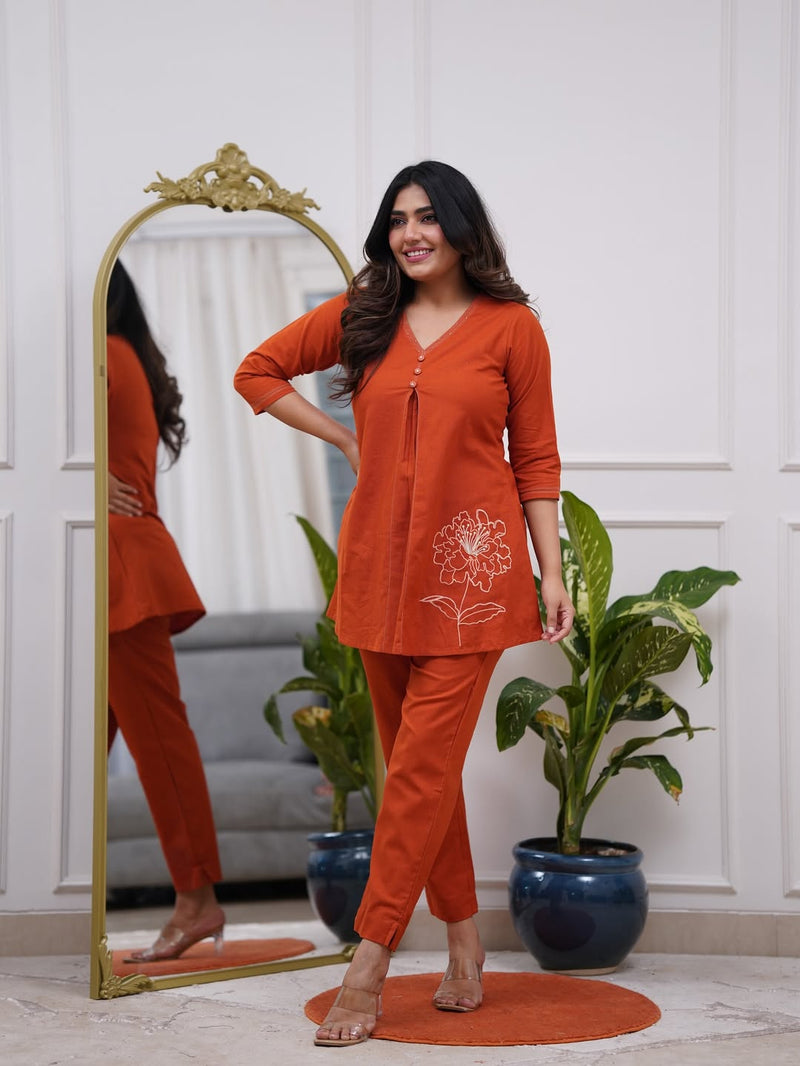 Premium Cotton Co-ord Set with Stylish Button Detailing &amp; Pocket