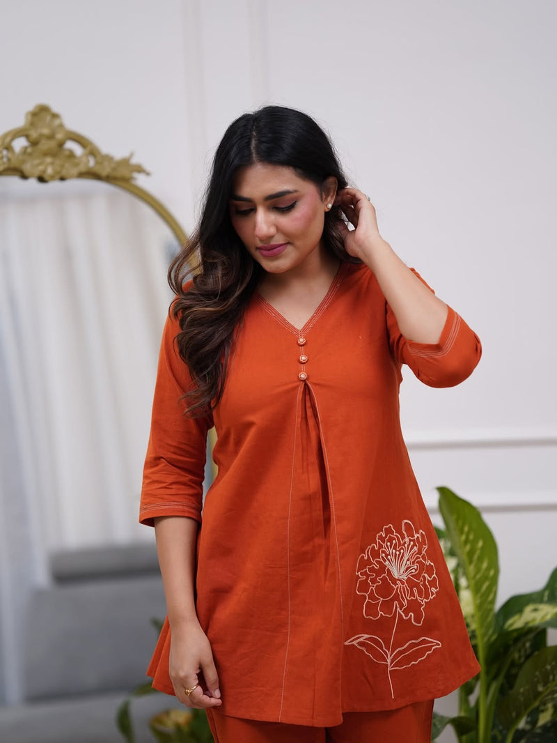Premium Cotton Co-ord Set with Stylish Button Detailing &amp; Pocket