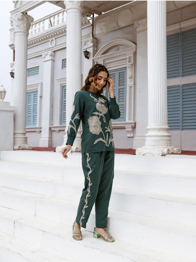 Elegant Pure Cotton Embroidered Co-ord Set with Matching Pant