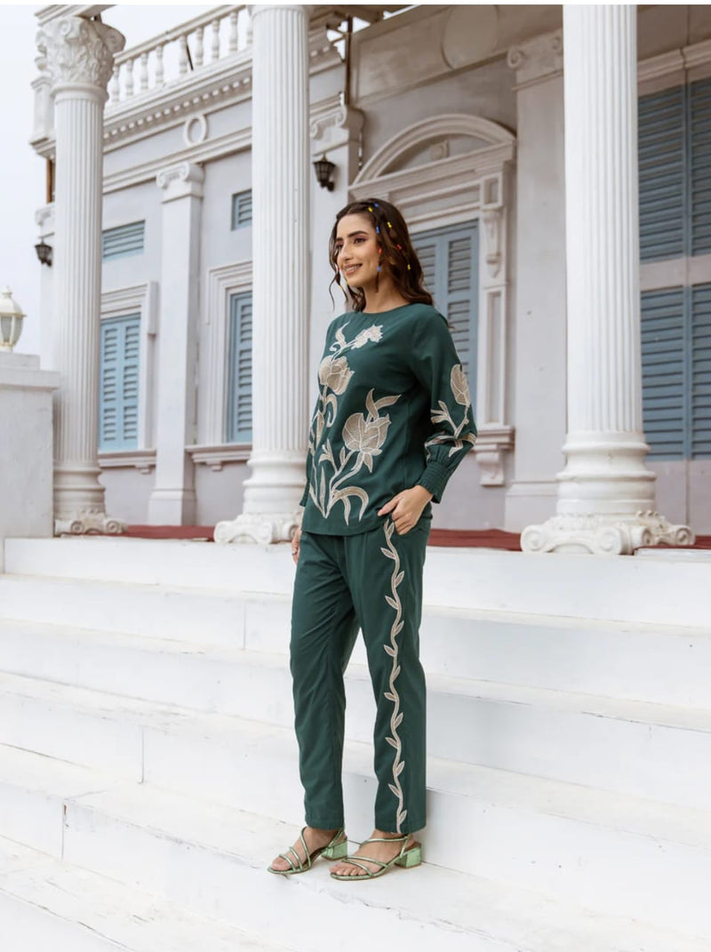 Elegant Pure Cotton Embroidered Co-ord Set with Matching Pant