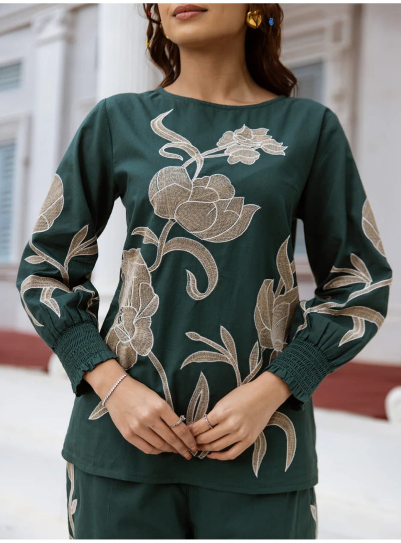 Elegant Pure Cotton Embroidered Co-ord Set with Matching Pant