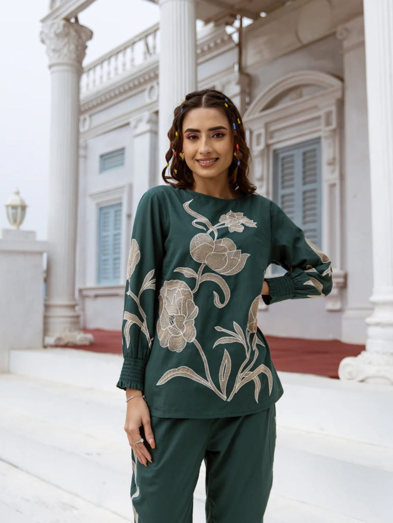 Elegant Pure Cotton Embroidered Co-ord Set with Matching Pant