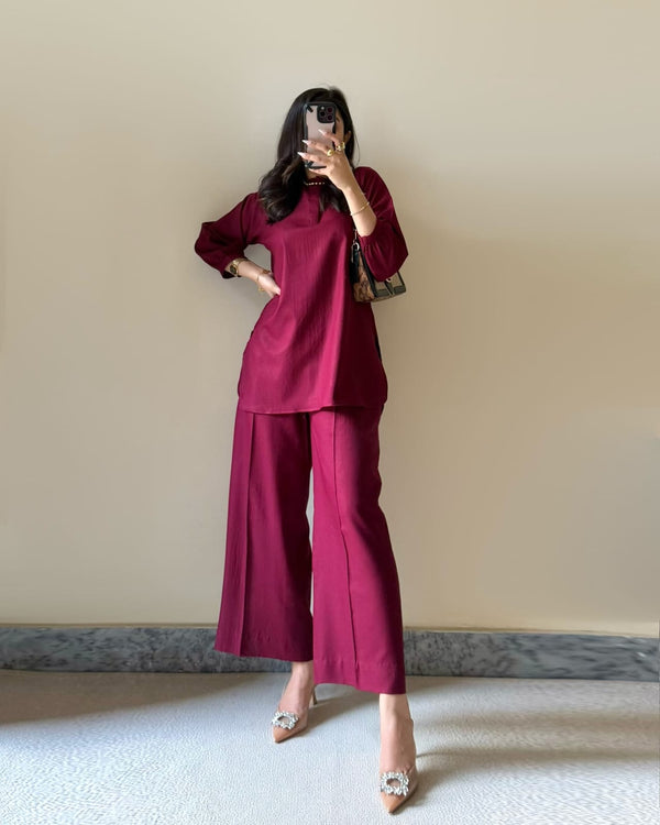 Premium Cotton Pleated Buttoned Co-ord Set with Palazzo