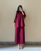 Premium Cotton Pleated Buttoned Co-ord Set with Palazzo