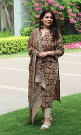 Premium Kalamkari Heavy Cotton Kurti Pant Dupatta Set