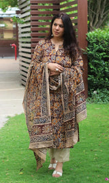 Premium Kalamkari Heavy Cotton Kurti Pant Dupatta Set