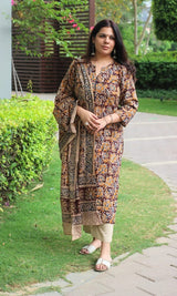 Premium Kalamkari Heavy Cotton Kurti Pant Dupatta Set