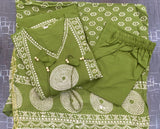 Elegant Cotton Anarkali Kurta Pant Dupatta Set with Hand & Adda Work