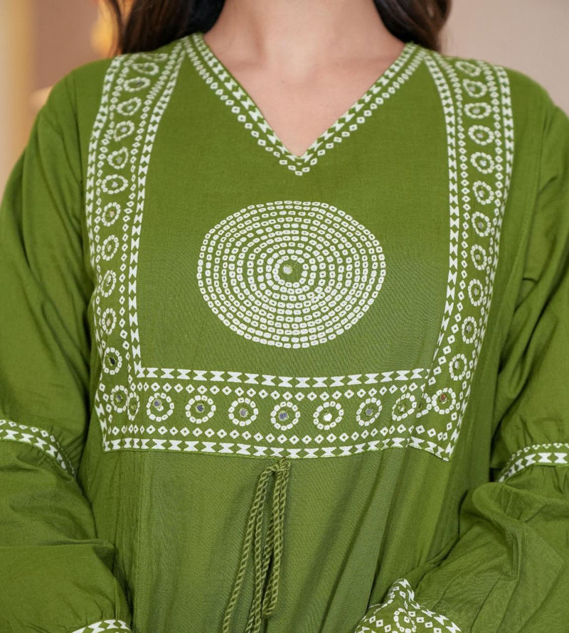 Elegant Cotton Anarkali Kurta Pant Dupatta Set with Hand & Adda Work