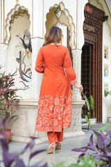 Elegant Cotton Anarkali Kurta Pant Dupatta Set with Hand & Adda Work