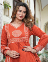 Elegant Cotton Anarkali Kurta Pant Dupatta Set with Hand & Adda Work