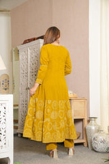 Elegant Cotton Anarkali Kurta Pant Dupatta Set with Hand & Adda Work