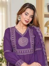 Elegant Cotton Anarkali Kurta Pant Dupatta Set with Hand & Adda Work