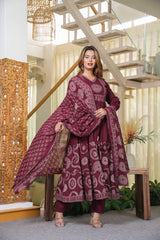 Elegant Cotton Anarkali Kurta Pant Dupatta Set with Hand & Adda Work