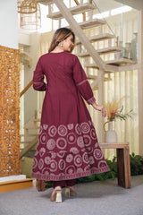 Elegant Cotton Anarkali Kurta Pant Dupatta Set with Hand & Adda Work