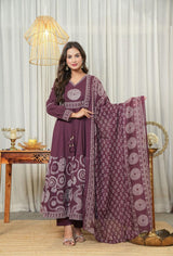 Elegant Cotton Anarkali Kurta Pant Dupatta Set with Hand & Adda Work