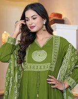 Elegant Cotton Anarkali Kurta Pant Dupatta Set with Hand & Adda Work