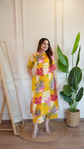 Premium Floral Fine Cotton Kurti Palazzo Set