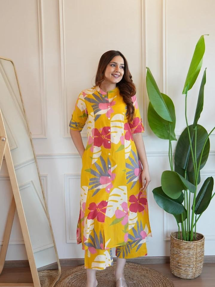 Premium Floral Fine Cotton Kurti Palazzo Set